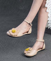 Sandalias de mujer para caminar con empalme floral de piel de vaca verde